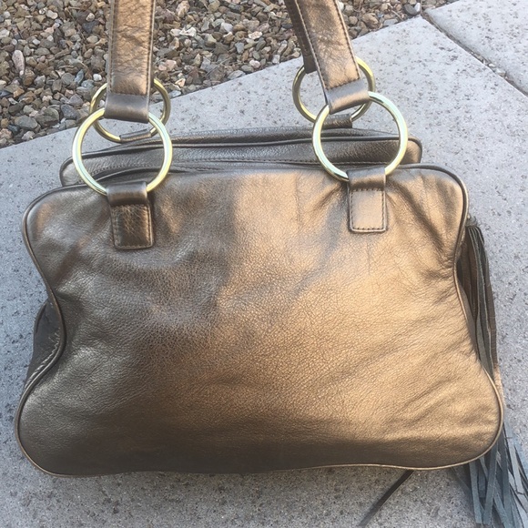 BULGA Shoulder Quality Leather Bag! Metallic Brass Color! Multiple Compartments! - Picture 10 of 16